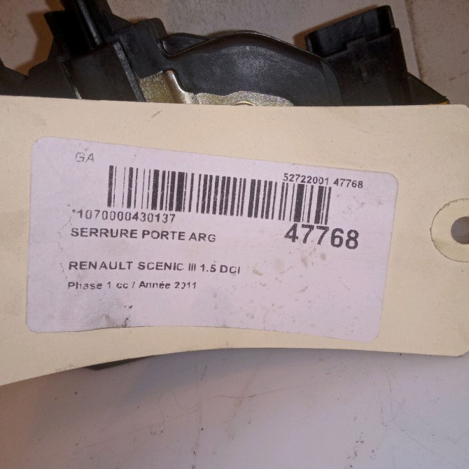 Serrure porte arg occasion RENAULT SCENIC III Phase 1 04-2009->11-2011 1.5 DCI 110ch 825030004R 5