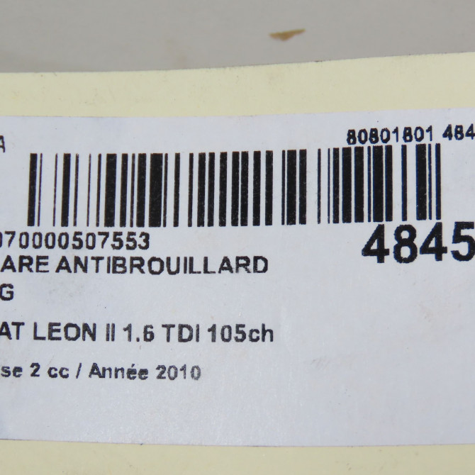 Phare antibrouillard avant gauche occasion SEAT LEON II Phase 2 05-2009->09-2012 1.6 TDI 105ch 6J0941701B 5