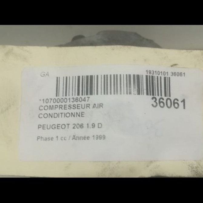 Compresseur air conditionne occasion PEUGEOT 206 Phase 1 09-1998->03-2009 1.9 D 4