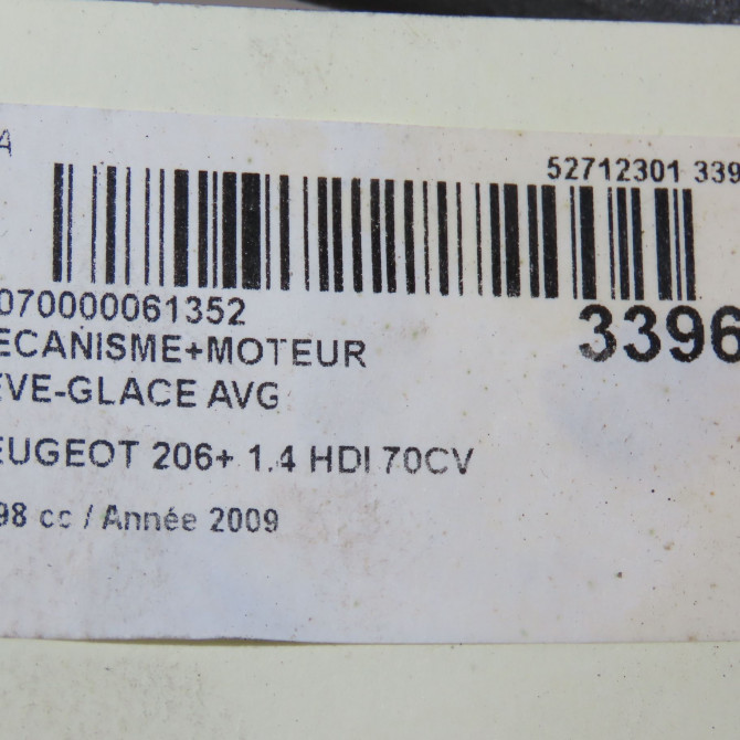 Mecanisme+moteur leve-glace avg occasion PEUGEOT 206 + Phase 1 03-2009->05-2013 1.1i 8v 60ch 9221G0 6
