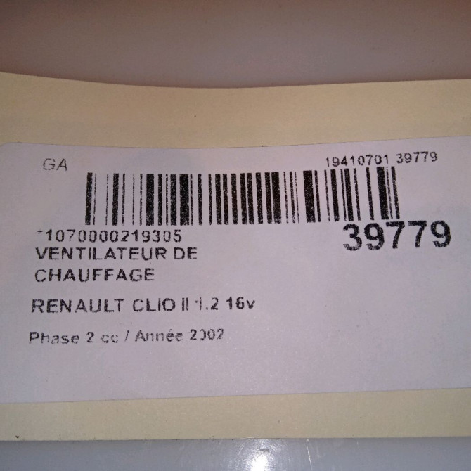 Ventilateur de chauffage occasion RENAULT CLIO II Phase 2 06-2001->07-2006 1.2 16v 7701050899 5