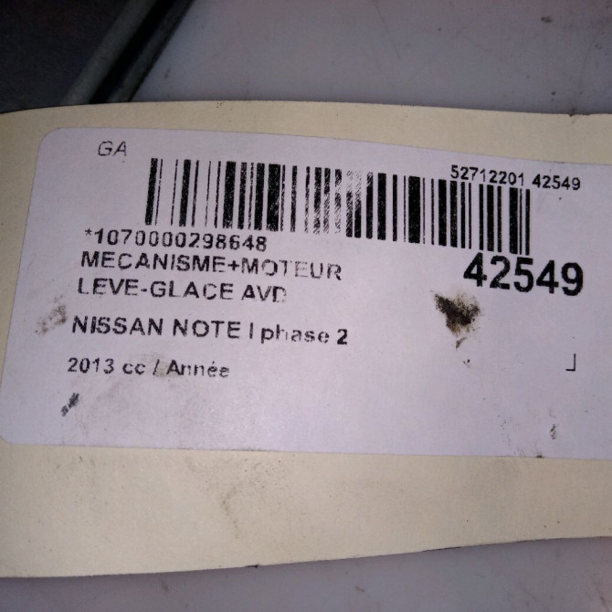 Mecanisme + moteur lève-glace avant droit occasion NISSAN NOTE I phase 2 03-2009->02-2014 807009U00D 4