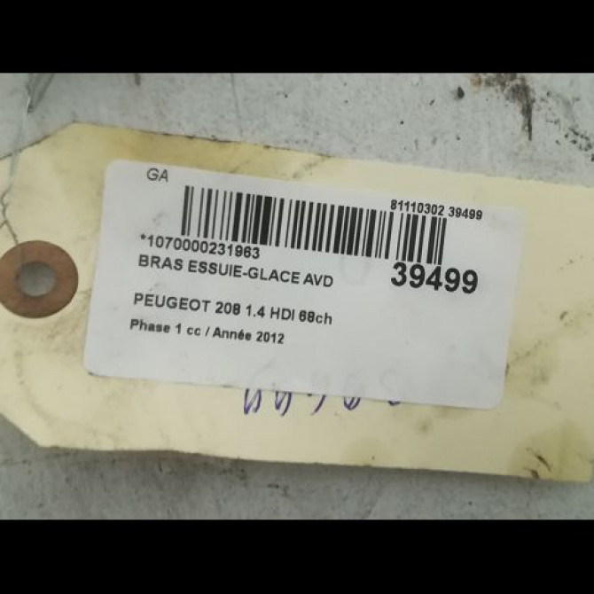 Bras essuie-glace avant droit occasion PEUGEOT 208 208 Phase 1 2012-03-01->2015-09-30 1.4 HDI 68ch 1608393180 2