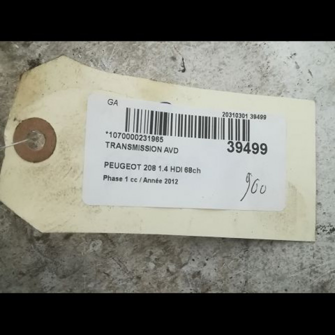 Transmission avant droite occasion PEUGEOT 208 208 Phase 1 2012-03-01->2015-09-30 1.4 HDI 68ch 9803959680 2