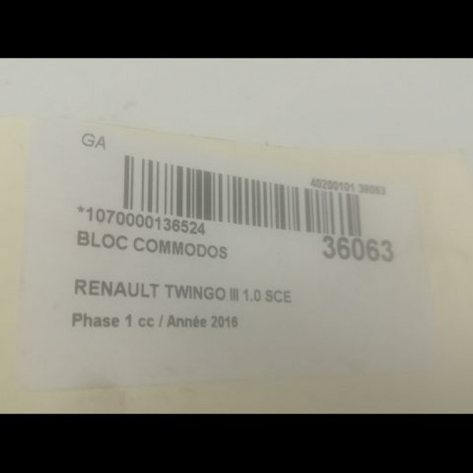 Bloc commodos occasion RENAULT TWINGO III Phase 1 06-2014->... 1.0 SCE 12v 70ch 5
