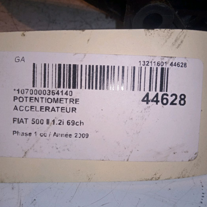 Potentiometre accelerateur occasion FIAT 500 II 500 II Phase 1 2007-07-01->2016-03-31 1.2i 69ch 4
