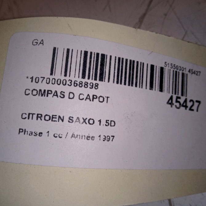Compas d capot occasion CITROEN SAXO Phase 1 03-1996->09-1999 1.5D 791329 4