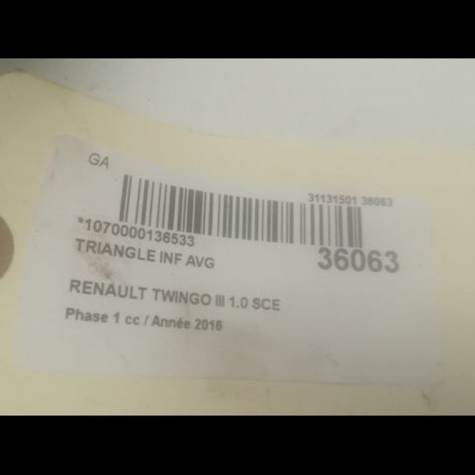 Triangle inf avg occasion RENAULT TWINGO III Phase 1 06-2014->... 1.0 SCE 12v 70ch 545057345R 3
