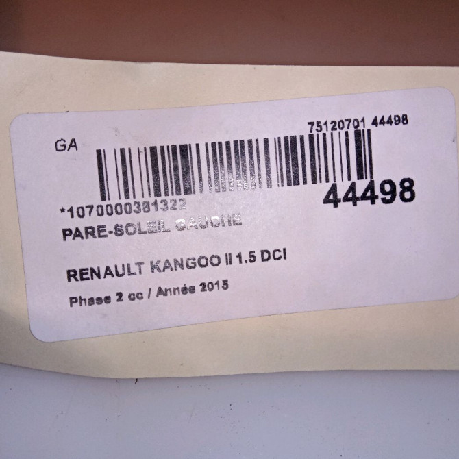 Pare-soleil gauche occasion RENAULT KANGOO II Phase 2 01-2013->... 1.5 DCI 75ch 8200544833 3