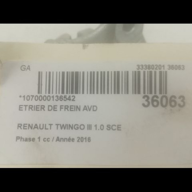Etrier de frein avant droit occasion RENAULT TWINGO III Phase 1 06-2014->... 1.0 SCE 12v 70ch 410116639R 3