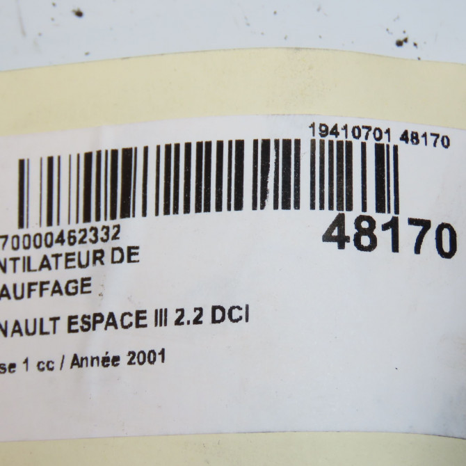 Ventilateur de chauffage occasion RENAULT ESPACE III Phase 1 12-1996->09-2002 2.2 DCI 130ch 4
