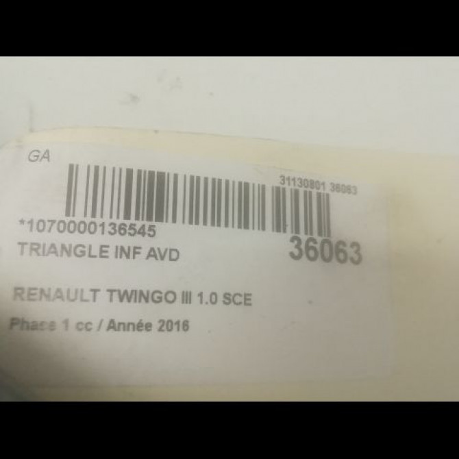 Triangle inf avd occasion RENAULT TWINGO III Phase 1 06-2014->... 1.0 SCE 12v 70ch 545048628R 3