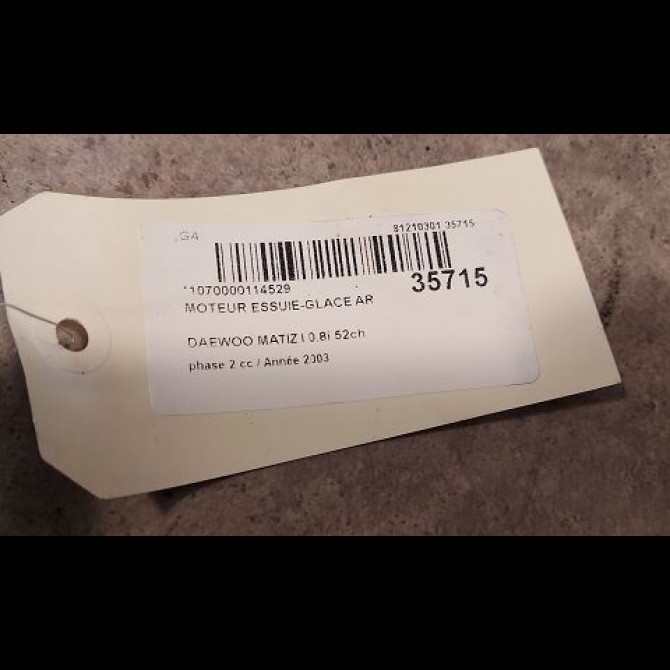 Moteur essuie-glace arrière occasion DAEWOO MATIZ I phase 2 01-2001->12-2004 0.8i 52ch 96562970 3