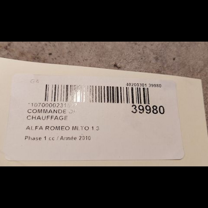 Commande de chauffage occasion ALFA ROMEO MI.TO MI.TO Phase 1 2008-09-01->2016-12-31 1.3 JTDM 95ch 156101289 3