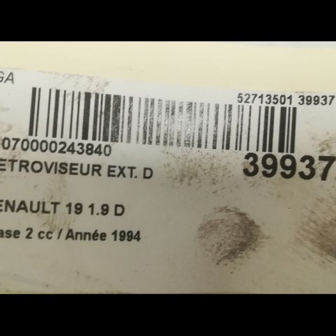 Retroviseur exterieur manuel droit occasion RENAULT 19 Phase 2 04-1992->04-1997 1.9 D 7701366327 3