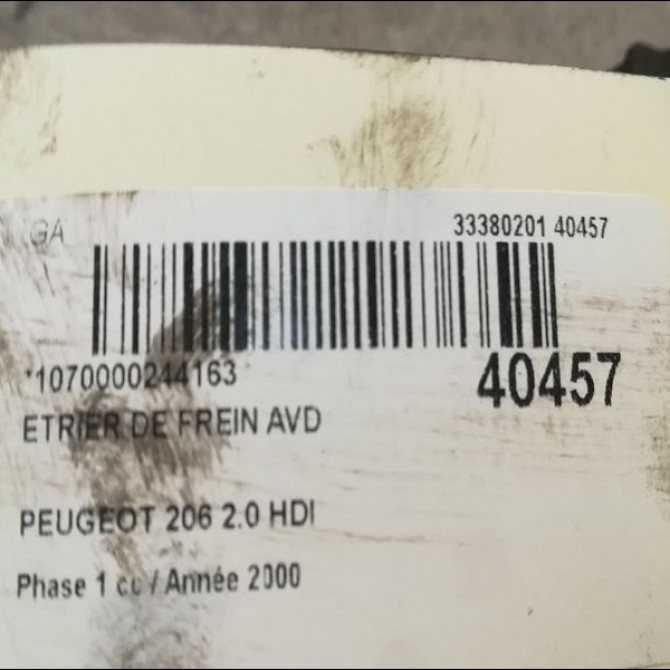 Etrier de frein avant droit occasion PEUGEOT 206 Phase 1 09-1998->03-2009 2.0 HDI 4400K8 3