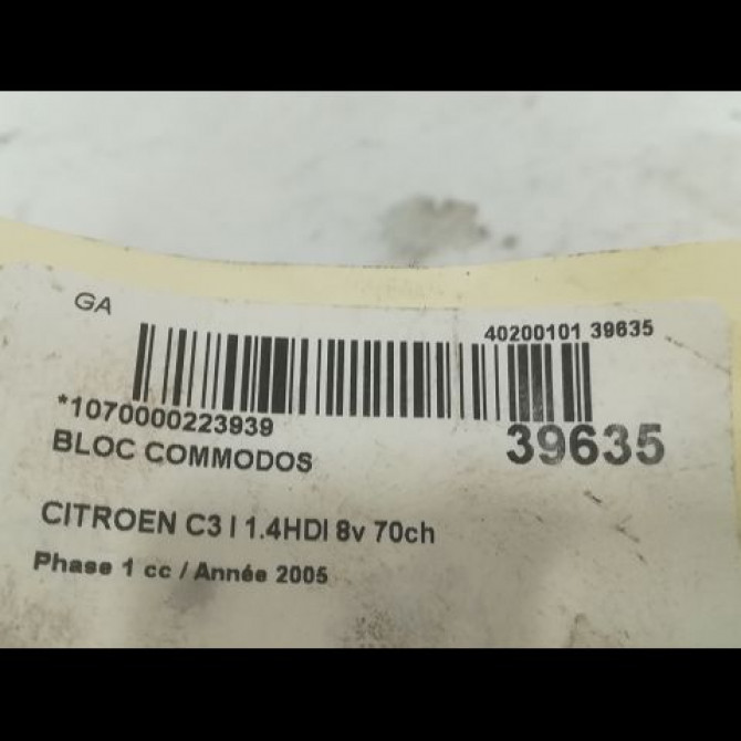 Bloc commodos occasion CITROEN C3 I Phase 1 04-2002->10-2005 1.4HDI 8v 70ch 6239VL 5