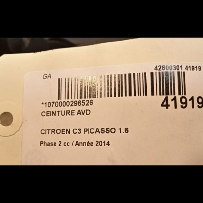 Ceinture avant droite occasion CITROEN C3 PICASSO Phase 2 09-2012->... 1.6 HDI 90ch 98030356XX 5