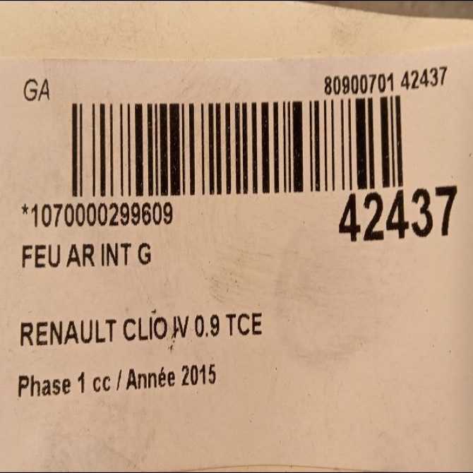 Feu arrière interieur gauche occasion RENAULT CLIO IV Phase 1 07-2012->... 0.9 TCE 90ch 3