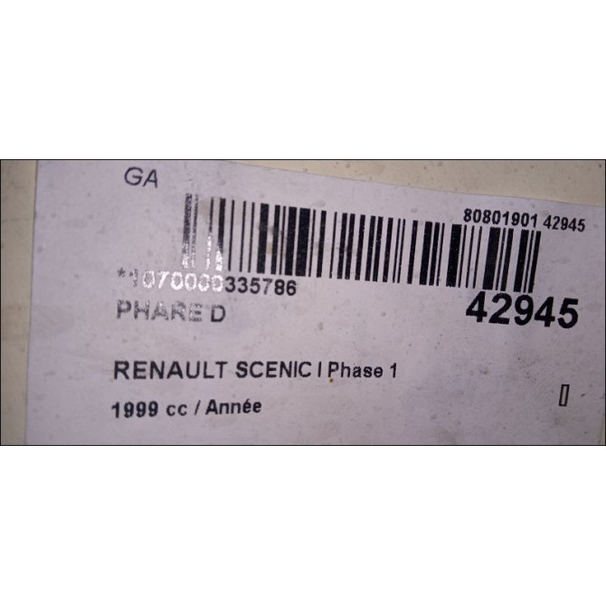 Phare droit occasion RENAULT SCENIC I Phase 1 09-1996->08-1999 260101792R 3