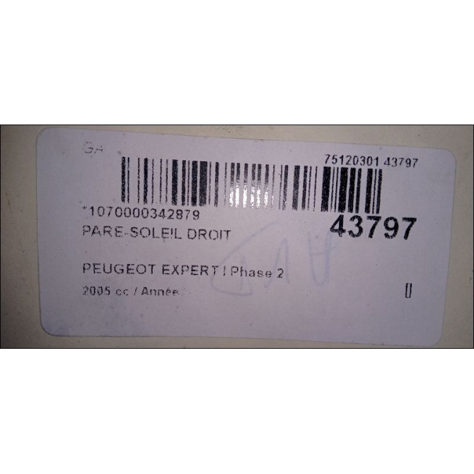 Pare-soleil droit occasion PEUGEOT EXPERT I Phase 2 01-2004->12-2006 8143HV 3