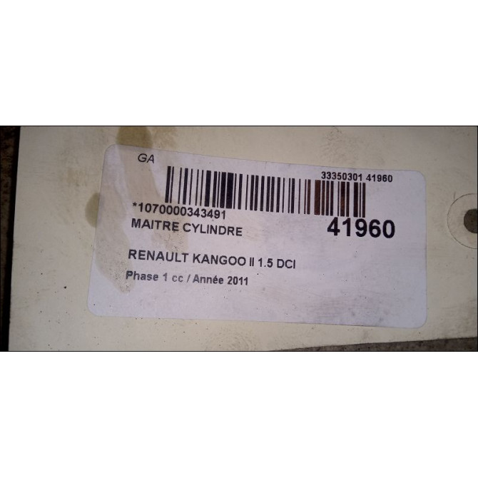 Maitre cylindre occasion RENAULT KANGOO II Phase 1 01-2008->03-2013 1.5 DCI 70ch 7701209764 3