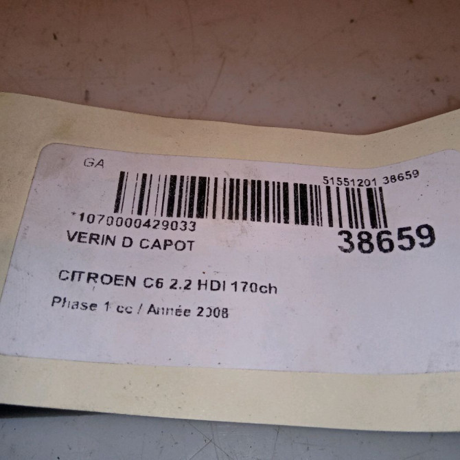 Verin d capot occasion CITROEN C6 Phase 1 12-2005->03-2013 2.2 HDI 170ch 3