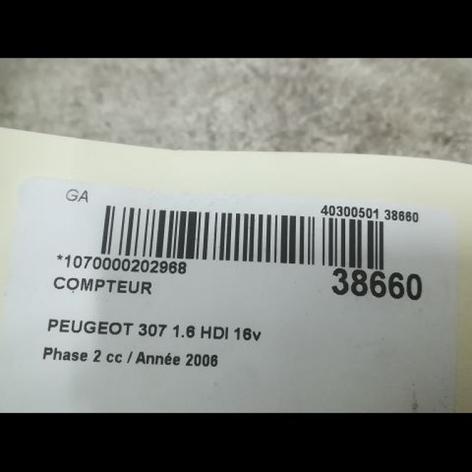 Compteur occasion PEUGEOT 307 Phase 2 06-2005->03-2008 1.6 HDI 16v 90ch 6103K3 3