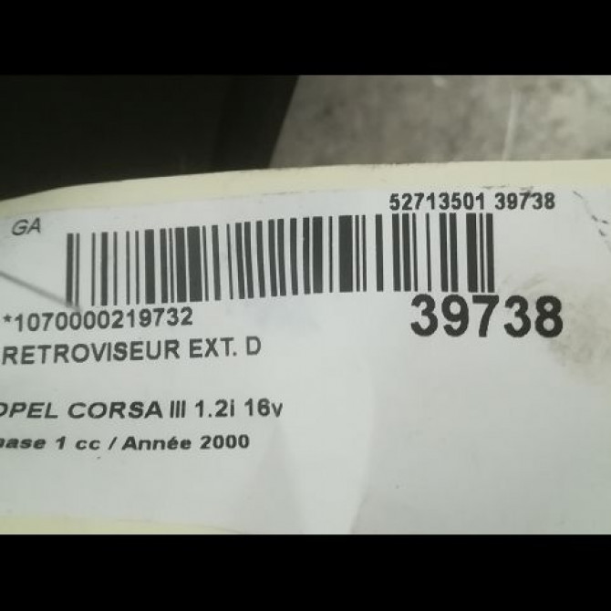 Retroviseur exterieur manuel droit occasion OPEL CORSA III Phase 1 10-2000->08-2003 1.2i 16v 24420996 3