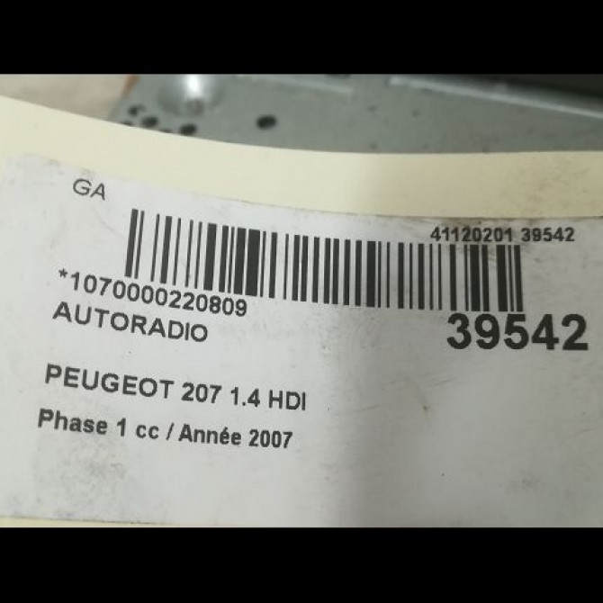 Autoradio occasion PEUGEOT 207 Phase 1 04-2006->06-2013 1.4 HDI 6564L7 3