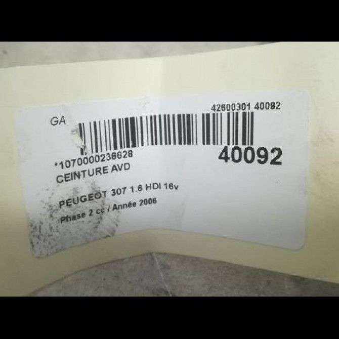 Ceinture avant droite occasion PEUGEOT 307 Phase 2 06-2005->03-2008 1.6 HDI 16v 110ch 8974TQ 4