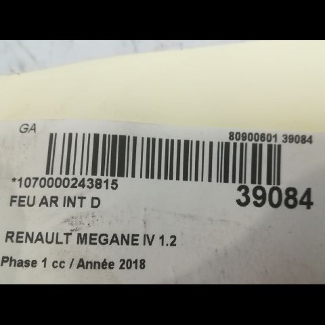 Feu arrière intérieur droit occasion RENAULT MEGANE IV Phase 1 12-2015->... 1.2 TCE 130ch 265506075R 3