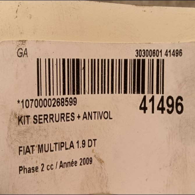 Kit serrures + antivol occasion FIAT MULTIPLA Phase 2 09-2004->04-2010 1.9 DT MULTIJET 120ch 71751570 4