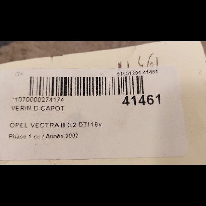 Verin d capot occasion OPEL VECTRA III Phase 1 06-2002->10-2005 2.2 DTI 16v 125ch 2