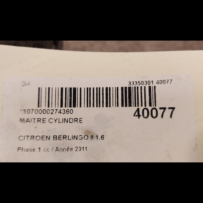 Maitre cylindre occasion CITROEN BERLINGO II Phase 1 05-2008->01-2012 1.6 HDi 8v 90ch 4601V9 2