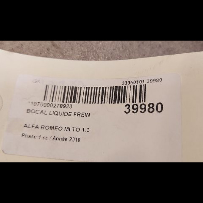 Bocal liquide frein occasion ALFA ROMEO MI.TO MI.TO Phase 1 2008-09-01->2016-12-31 1.3 JTDM 95ch 77363862 3