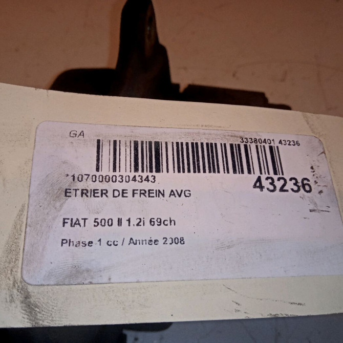 Etrier de frein avant gauche occasion FIAT 500 II 500 II Phase 1 2007-07-01->2016-03-31 1.2i 69ch 77364676 2