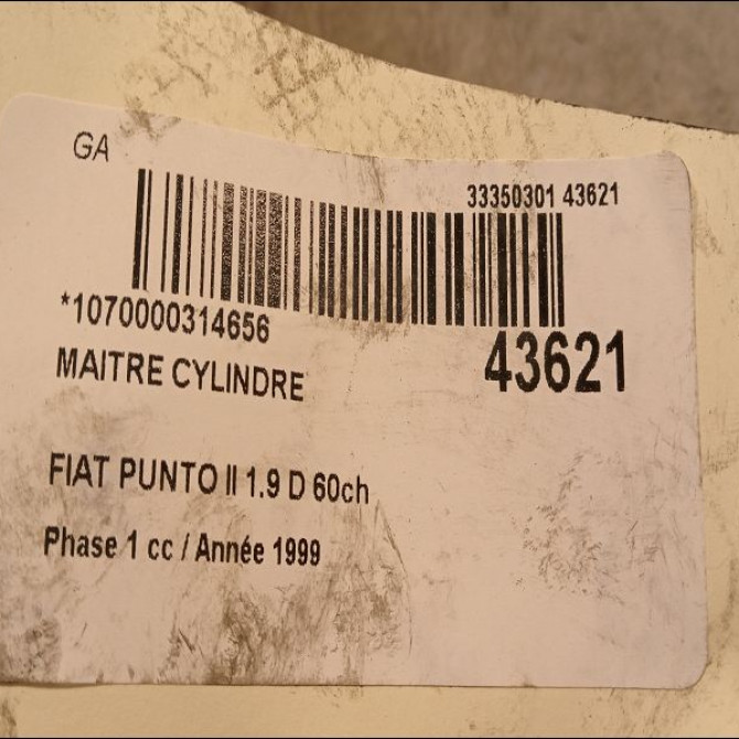 Maitre cylindre occasion FIAT PUNTO II Phase 1 10-1999->05-2003 1.9 D 60ch 9949543 3