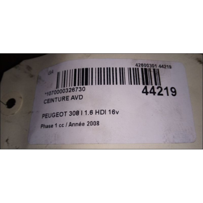 Ceinture avant droite occasion PEUGEOT 308 I Phase 1 09-2007->03-2011 1.6 HDI 16v 90ch 8975K5 2