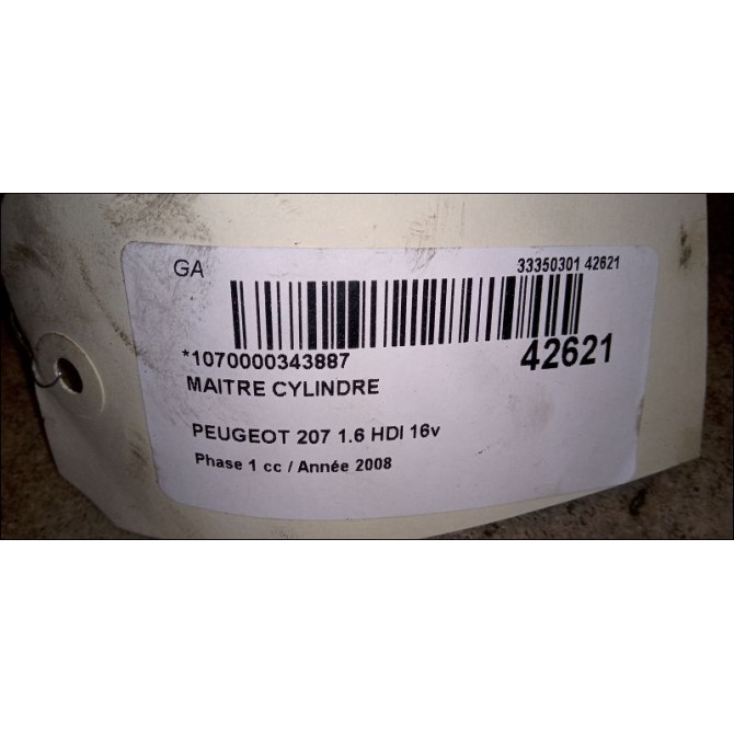 Maitre cylindre occasion PEUGEOT 207 Phase 1 04-2006->06-2013 1.6 HDI 16v 90ch 4601R6 3