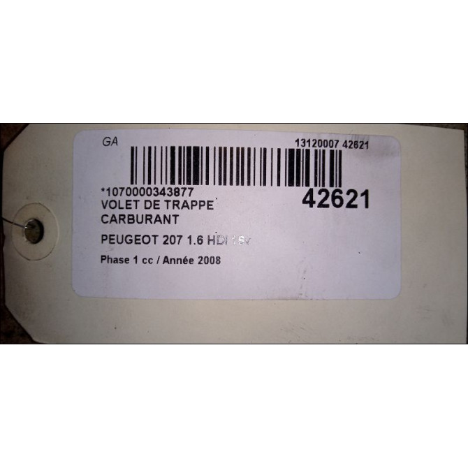 Volet de trappe carburant occasion PEUGEOT 207 Phase 1 04-2006->06-2013 1.6 HDI 16v 90ch 1517F5 3
