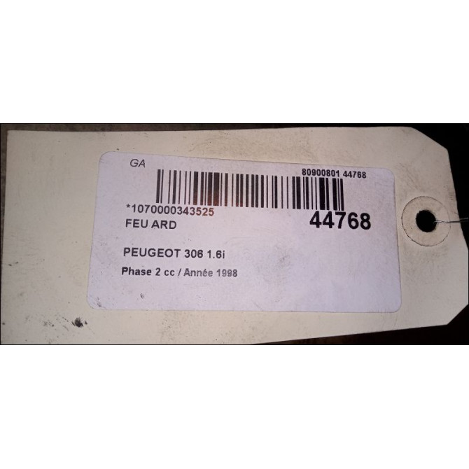 Feu arrière droit occasion PEUGEOT 306 Phase 2 04-1997->03-2002 1.6i 3