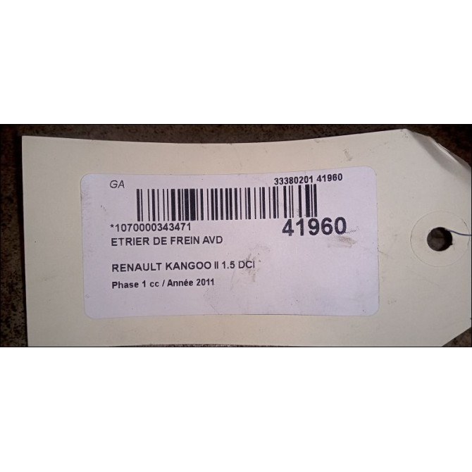 Etrier de frein avant droit occasion RENAULT KANGOO II Phase 1 01-2008->03-2013 1.5 DCI 70ch 410010823R 3