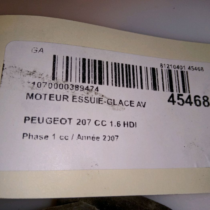 Moteur essuie-glace avant occasion PEUGEOT 207 CC Phase 1 03-2007->... 1.6 HDI 112ch 6405KK 5