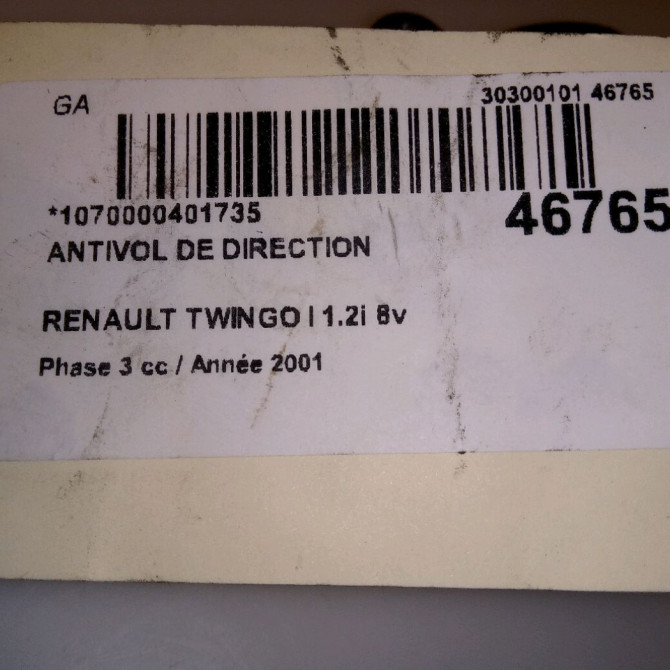 Antivol de direction occasion RENAULT TWINGO I Phase 3 08-2000->06-2007 1.2i 8v 60ch 7701046639 5