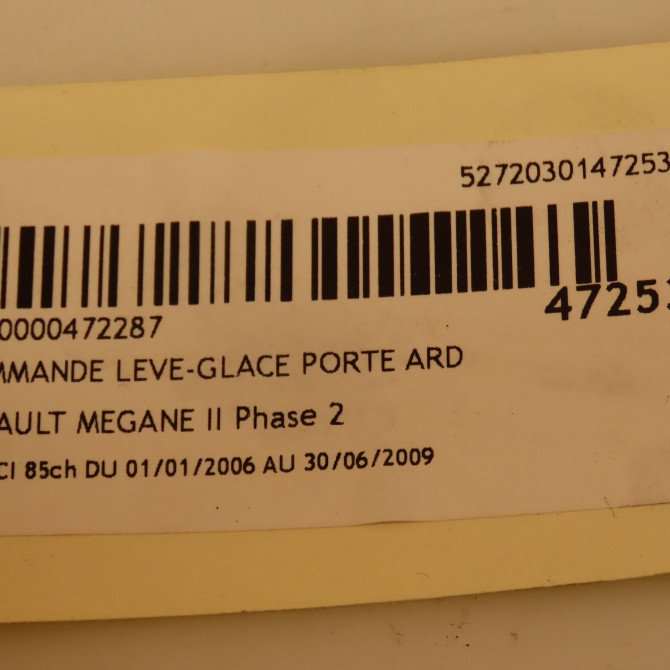 Commande leve-glace porte arrière droite occasion RENAULT MEGANE II Phase 2 01-2006->06-2009 1.5 DCI 85ch 4