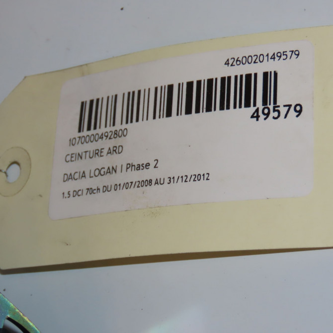 Ceinture arrière droite occasion DACIA LOGAN I Phase 2 07-2008->12-2012 1.5 DCI 70ch 6001550516 3
