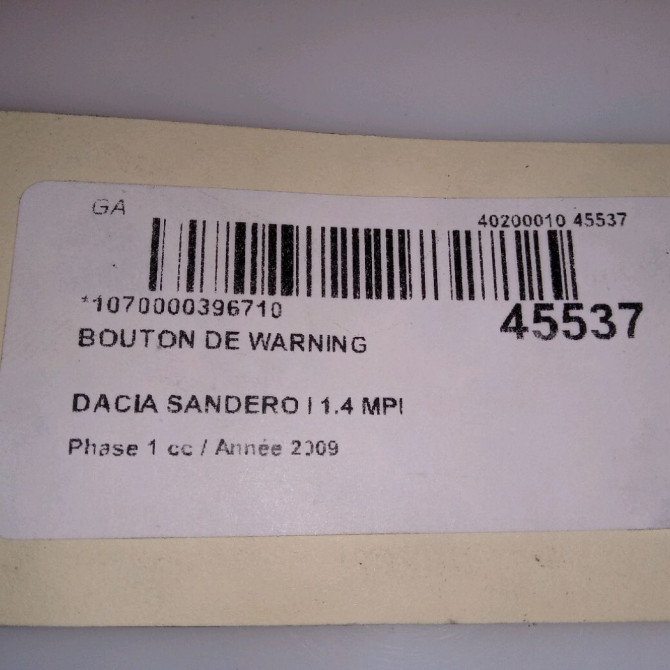 Bouton de warning occasion DACIA SANDERO I Phase 1 06-2008->10-2012 1.4 MPI 75ch 252905315R 5