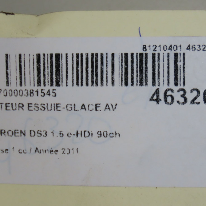 Moteur essuie-glace avant occasion CITROEN DS3 Phase 1 11-2009->03-2014 1.6 e-HDi 90ch 6405QC 5