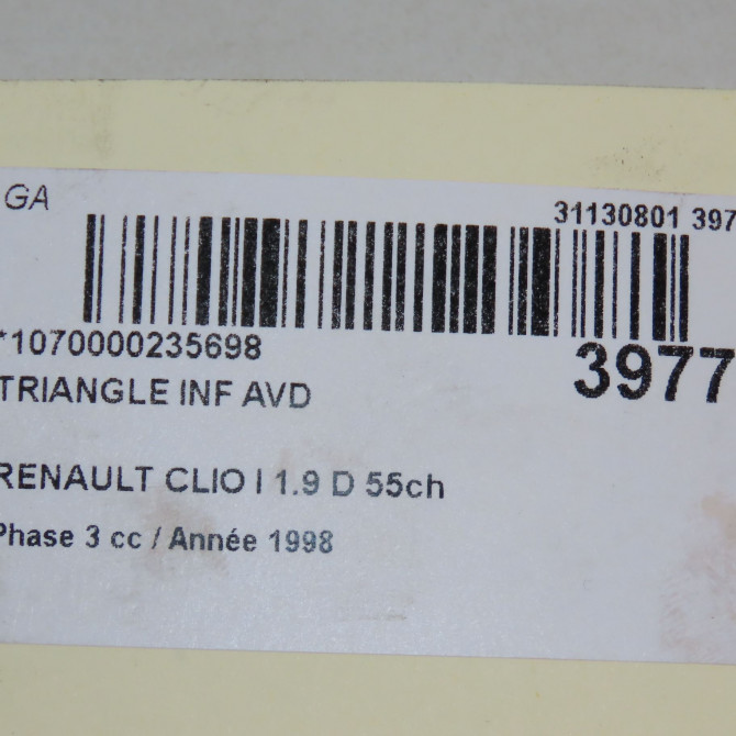 Triangle inf avd occasion RENAULT CLIO I Phase 3 03-1996->08-1998 1.9 D 55ch 7700794387 4